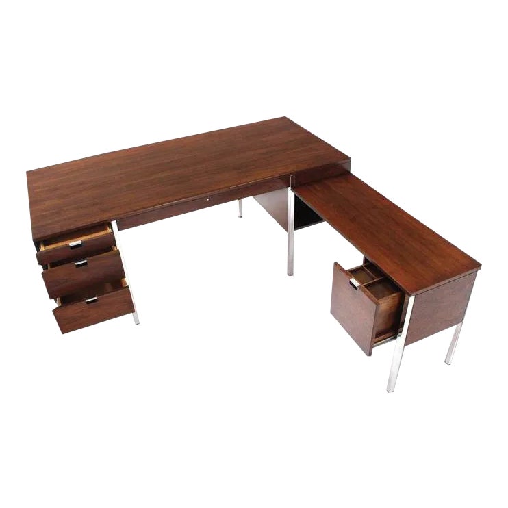 Large Walnut Dunbar Executive Desk With Return Chairish