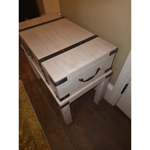 White Washed Storage Trunk on Stand For Sale - Image 4 of 10