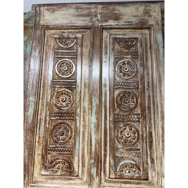 Antique Hand-Carved Floral Wood Barn Door | Rustic Farmhouse Statement Single Door 80x26 For Sale - Image 4 of 8