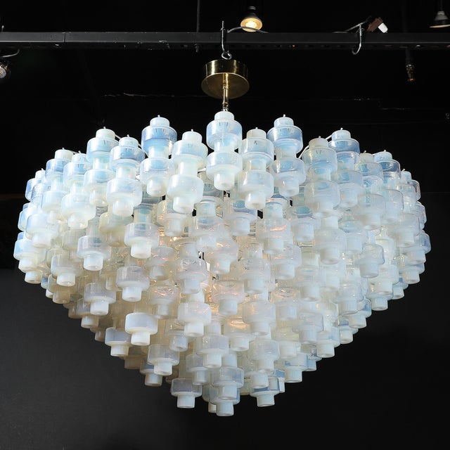 Modernist Hand-Blown Murano Opalescent Barbell Chandelier With Brass Fittings For Sale - Image 13 of 18