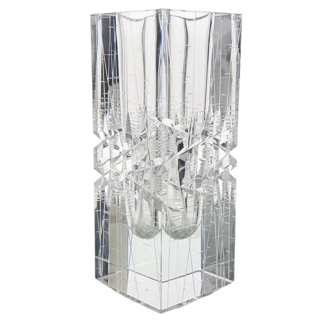 1980s Fumio Sasa for Hoya Crystal “Ice Fall” Faceted Vase With Original Box, Museum Collection For Sale - Image 5 of 12