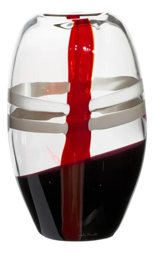 Large Ellisse Vase in Ivory, Red and Black Streaks by Carlo Moretti