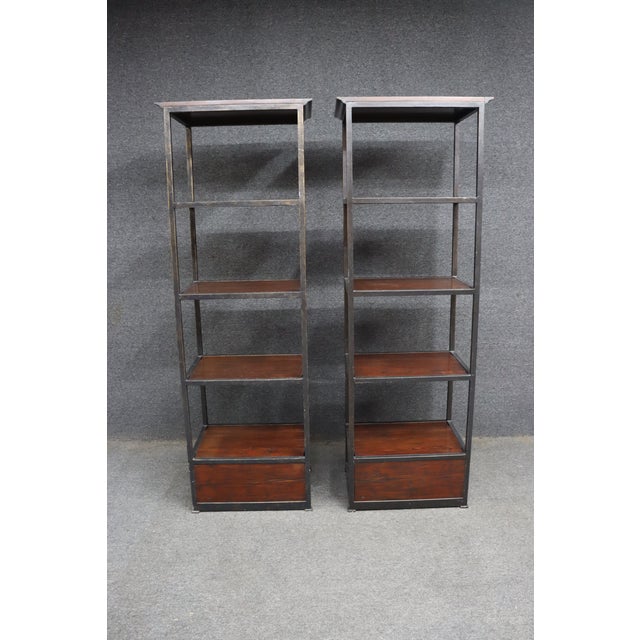 Pair of Henredon Acquisitions Iron & Mahogany Étagère Bookcases For Sale - Image 12 of 17
