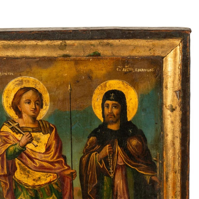 Antique Greek Orthodox Gilded Hand-Painted Egg Tempera Double Sided Icon, 1850 For Sale - Image 9 of 15