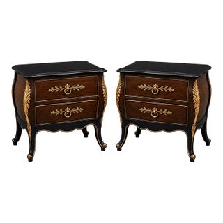 Vintage French Provincial Bombe Nightstands — Pair Old Chapel Tobacco Walnut & Onyx Reserve™ For Sale