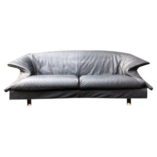 Blue-Grey Leather Sofa from Saporiti Italia, 1980s For Sale