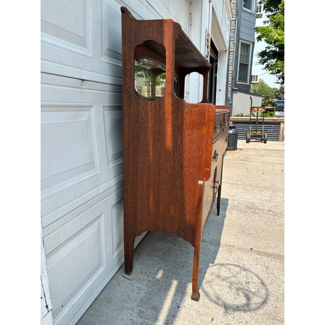 Arts & Crafts Antique Arts & Crafts Dressing Cabinet, Quarter Sawn Oak Vanity Dresser, Mission Oak Cabinet With Mirror, Tiger Oak Furniture For Sale - Image 3 of 12
