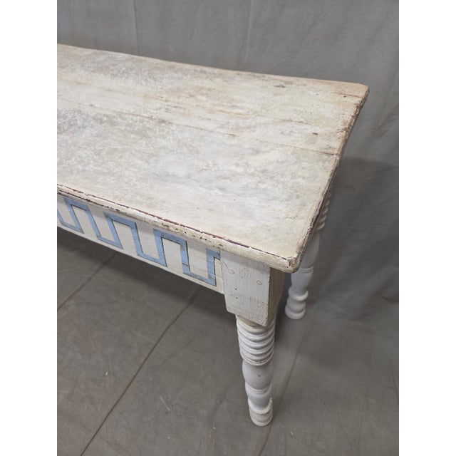 Antique French Rustic Painted Pine and Hardwood Console Table With Greek Key Motif For Sale - Image 13 of 17