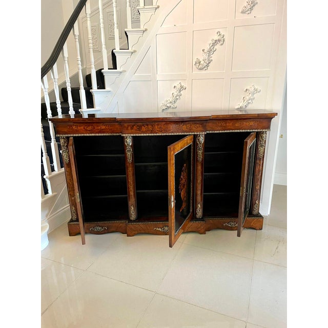 Mid 19th Century Large Antique Victorian Inlaid Floral Marquetry Burr Walnut Ormolu Mounted Credenza, 1850s For Sale - Image 5 of 18