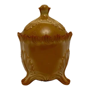Early 1900s Eapg C1900 Chocolate Slag Glass Greentown Leaf Bracket Lidded Dish.
