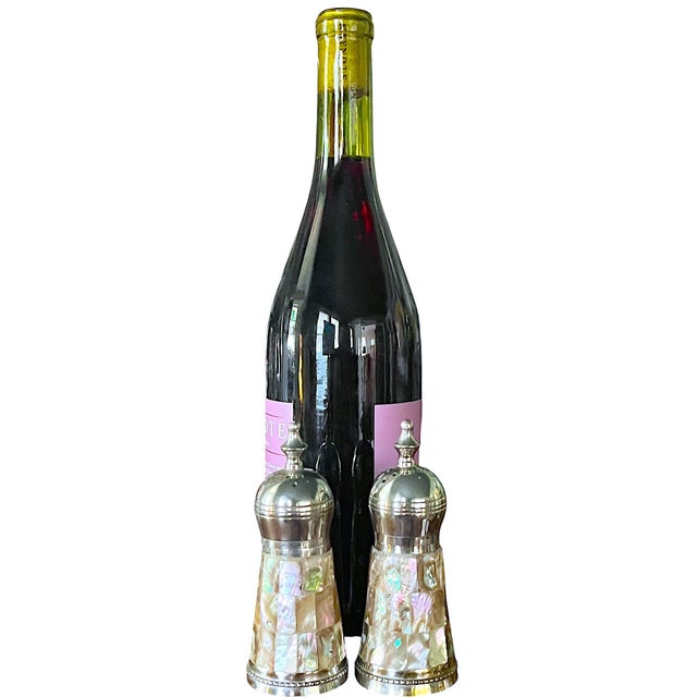 1980s Vintage Abalone Shell & Stainless Steel Salt and Pepper Shakers in the Style of Los Castillo For Sale - Image 5 of 7