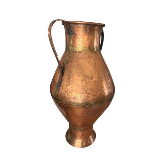 Antique Hammered Copper Vessel Floor Vase For Sale - Image 9 of 12