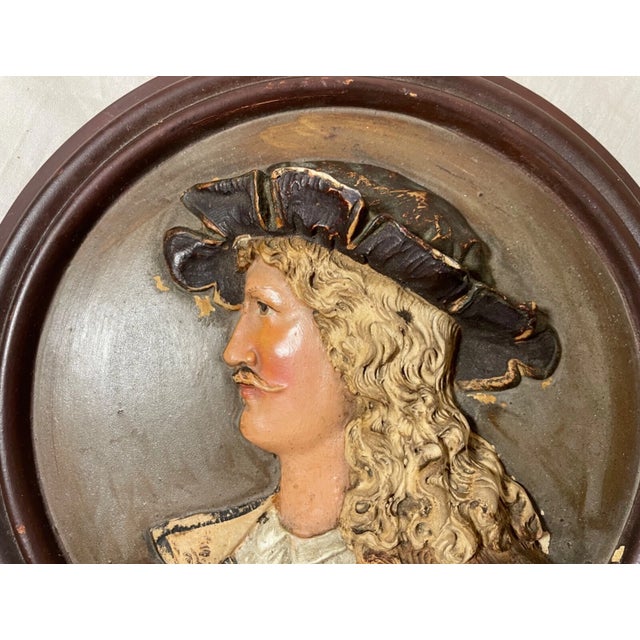 Figurative Pair of Antique 19th Century Handmade Painted Pottery Relief Wall Plaques Art For Sale - Image 3 of 16