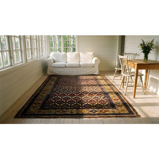 1900s Blue Navy Diamond Antique Caucasian Shirvan Rug 4' X 4'8" Handknotted Wool Carpet For Sale - Image 10 of 12