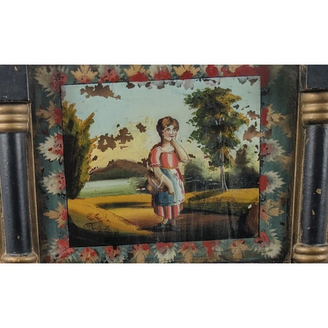 Early 19th Century Circa 1830–1845 Empire Biedermeier Reverse-Painted Glass Mirror With Pastoral Scene For Sale - Image 5 of 16