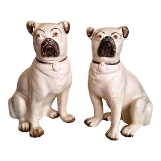 Antique Pair of Staffordshire Pug Dogs For Sale
