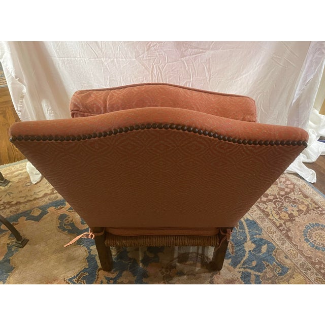 Wood Rush Seat Upholstered Back Lounge Chair, Attributed to John Cottrell For Sale - Image 7 of 11