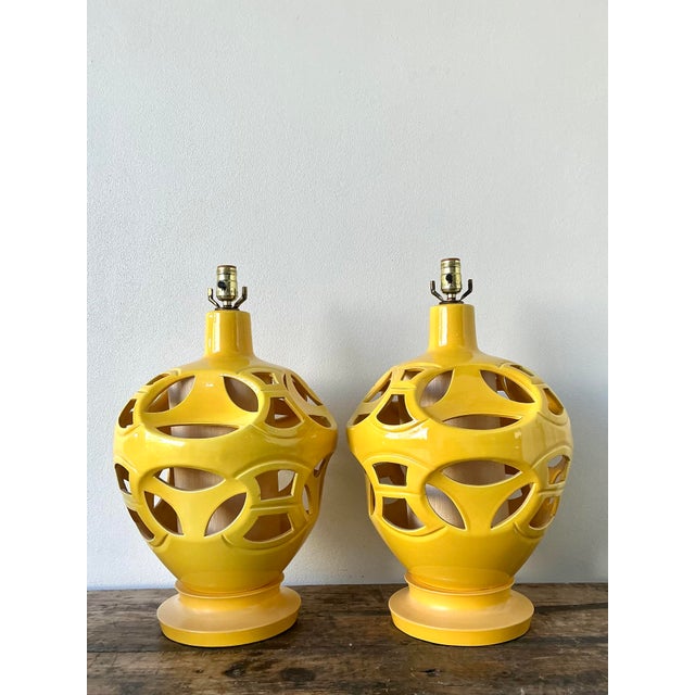 Vintage Glazed Ceramic Cutout Lamps - A Pair For Sale In West Palm - Image 6 of 12