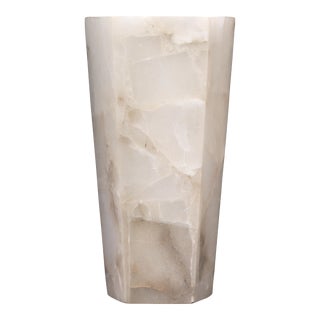 Jamie Young Borealis Tall Hexagon Wall Sconce in White Alabaster For Sale