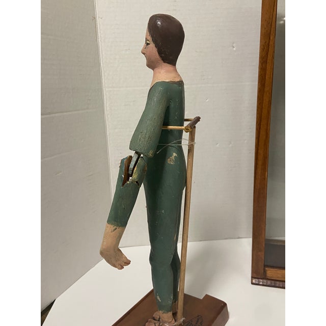 19th Century Spanish Colonial Articulated Mannequin Man Lady Wood Sculpture a Pair For Sale - Image 11 of 12