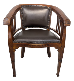 Interwar Wooden Office Chair in Natural Leather, 1890s