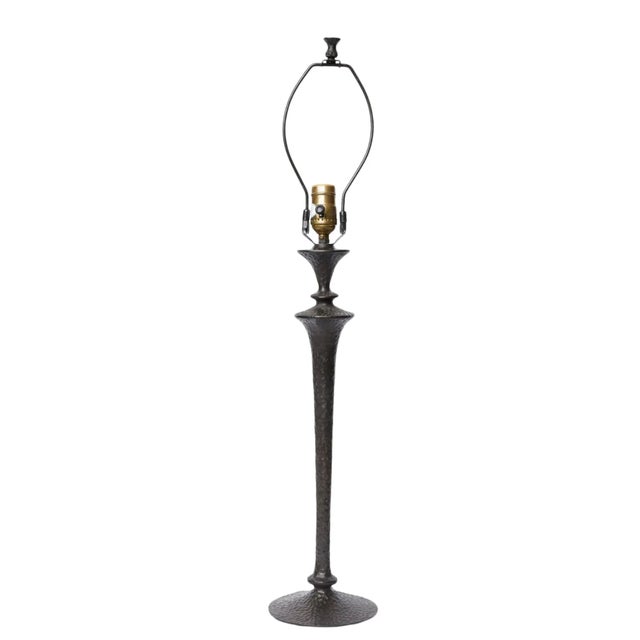Vintage Giacometti-Style Hammered Bronze Table Lamp For Sale In Los Angeles - Image 6 of 6