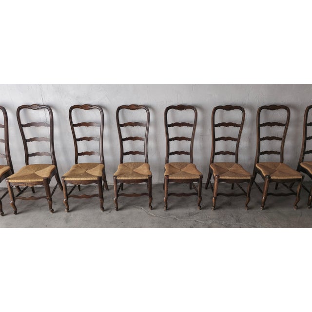Vintage Rustic European Style Rush Seat Dining Chairs - Set of 8 For Sale In Las Vegas - Image 6 of 11