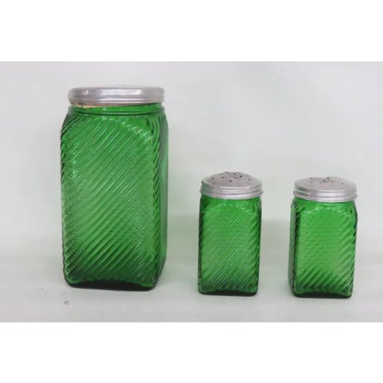 Owens Illinois Diagonal Ribbed Emerald Green Glass Shakers a Pair For Sale - Image 9 of 10