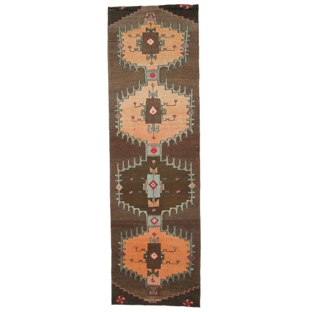 Vintage Turkish Oushak Handmade Wool Cotton Orange Runner Rug For Sale - Image 11 of 11