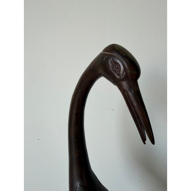 Metal Vintage Bronze Crane / Heron Bird Sculptures – Pair For Sale - Image 7 of 12