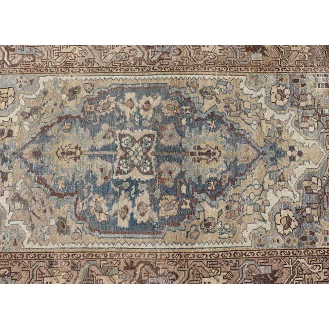 Early 20th Century Early 20th Century Antique Persian Malayer Runner With Geometric Medallion Design in Blue and Tan For Sale - Image 5 of 11