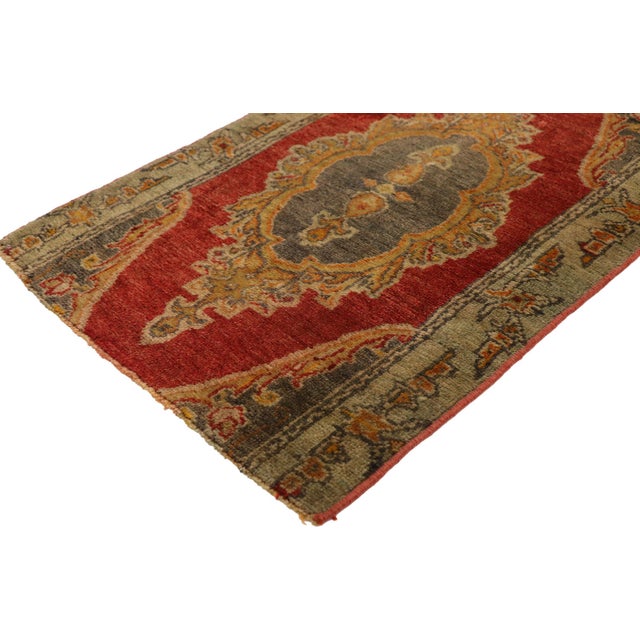 51827 Vintage Turkish Yastik Rug, 01'07 x 02'04. This hand-knotted wool vintage Turkish Yastik rug captures the timeless...
