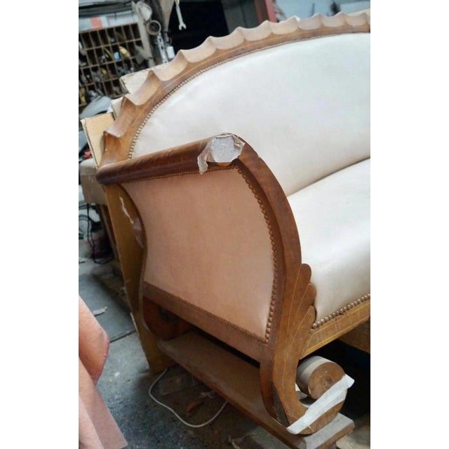 1920s Antique Art Deco Mahogany and Cream Leather Sofa, 1920s For Sale - Image 5 of 10