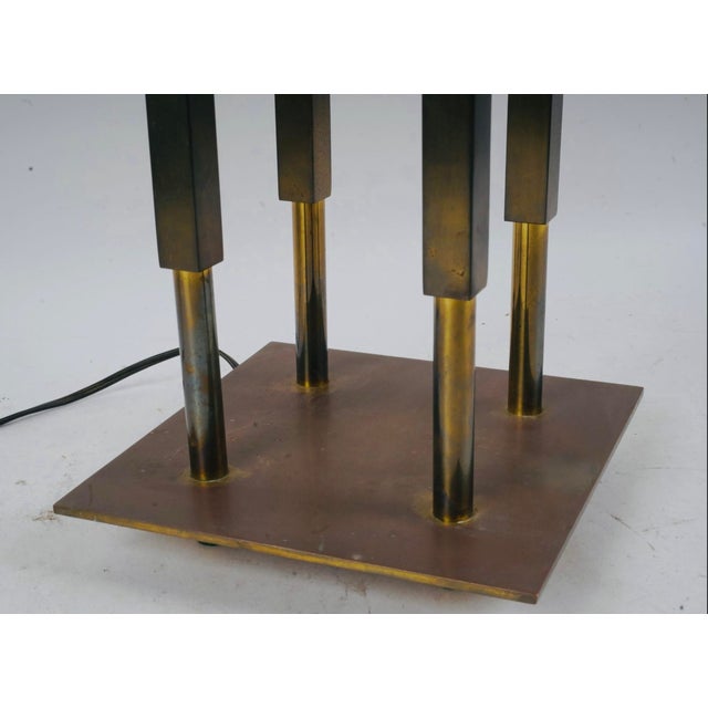 1960s Vintage Tommi Parzinger for Stiffel Architectural Brass Table Lamp With Original Drum Shade, Circa 1960s For Sale - Image 5 of 6