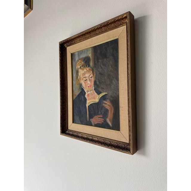 Vintage Woman Reading Portrait Oil on Masonite Board, Framed For Sale - Image 4 of 11