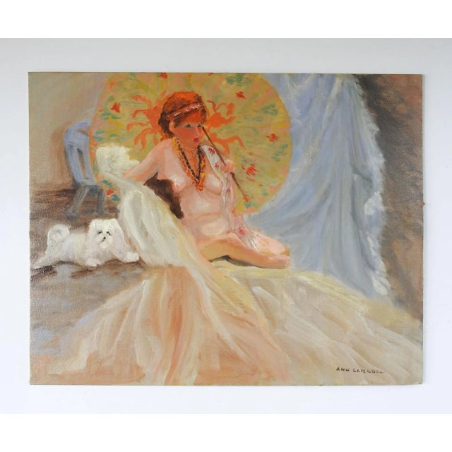 Impressionist Bohemian Dog, Nude & Parasol Painting For Sale - Image 4 of 5