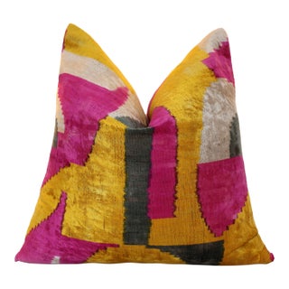 Abstract Silk Velvet Pillow 20x20 in Handmade Geometric Luxury Accent Cushion For Sale