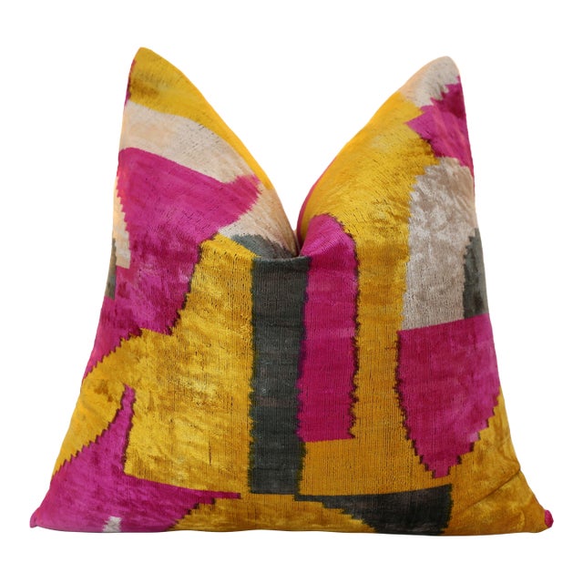 Abstract Silk Velvet Pillow 20x20 in Handmade Geometric Luxury Accent Cushion For Sale