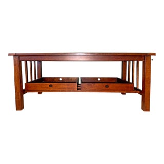 Stickley Mission Oak Style Coffee Table With Matching Craftsman Wood Trays For Sale