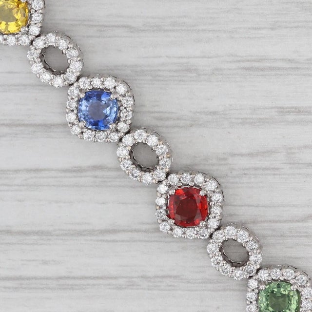 15.62ctw Multicolor Sapphire Diamond Tennis Bracelet 18k White Gold 6.75" For Sale - Image 9 of 10