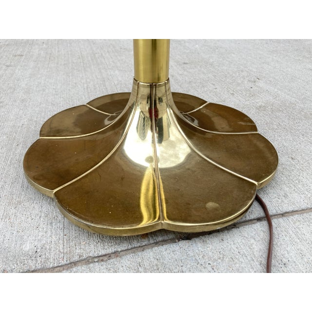 Modernist Solid Brass Tulip Torchiere Floor Lamp Milk Glass Diffuser by the Stiffel Company For Sale - Image 9 of 13