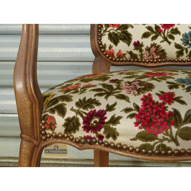 Red Louis XV Style Convertible Armchair with Brocade Fabric, 1950s For Sale - Image 8 of 18