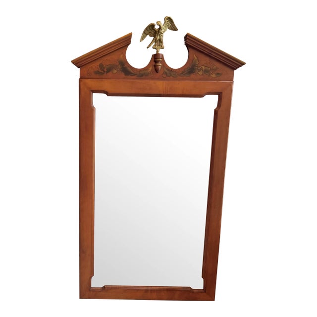 Mid 20th Century Wood Mirror With Brass American Eagle by Tell City For Sale