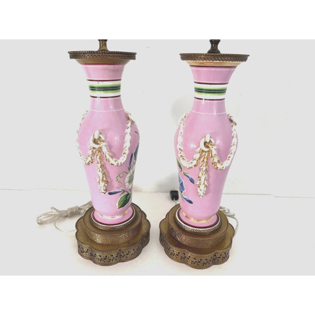 1940s French Floral Urn Lamps & Shades, Pair For Sale - Image 13 of 18