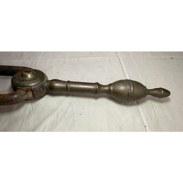 English Antique 18th Century Wrought Iron Turned Brass English Fireplace Tongs Tool 5 For Sale - Image 3 of 10