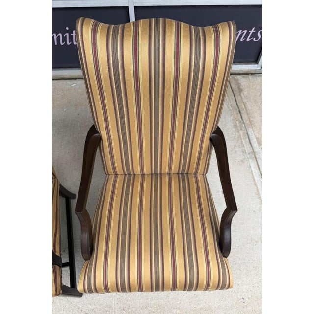 Pair of Ethan Allen High Back Arm Chairs With Striped Upholstery For Sale - Image 9 of 16