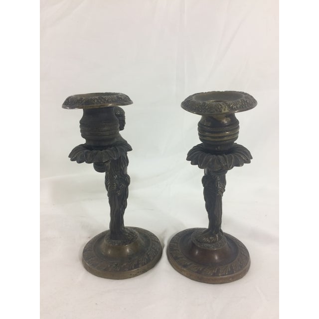 Egyptian Revival Bronze Candlesticks - A Pair For Sale - Image 5 of 7