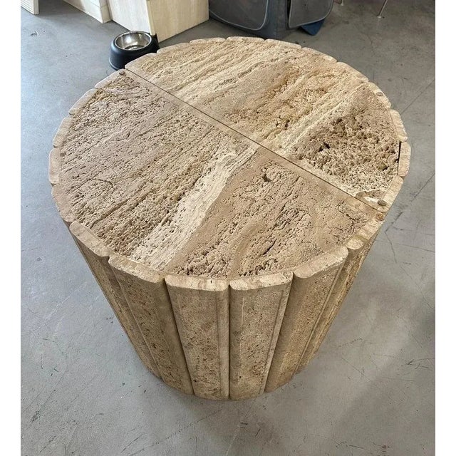 Mid 20th Century Fluted Travertine Side Tables - A Pair For Sale - Image 4 of 13