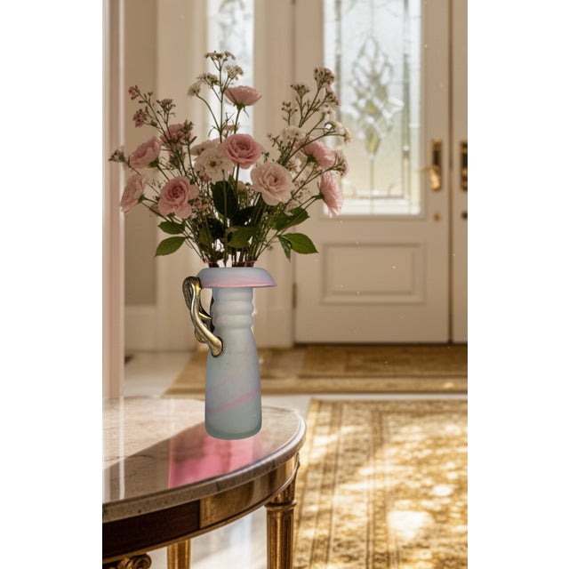 Art Glass Pink Satin and Abstract Metal Looped Vase by Artist Vasile Tubi Vădan For Sale In New York - Image 6 of 18