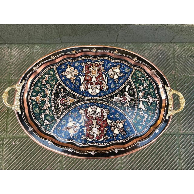 Metal Hand Carved Flower Floral Table Tray with Handles For Sale - Image 7 of 9